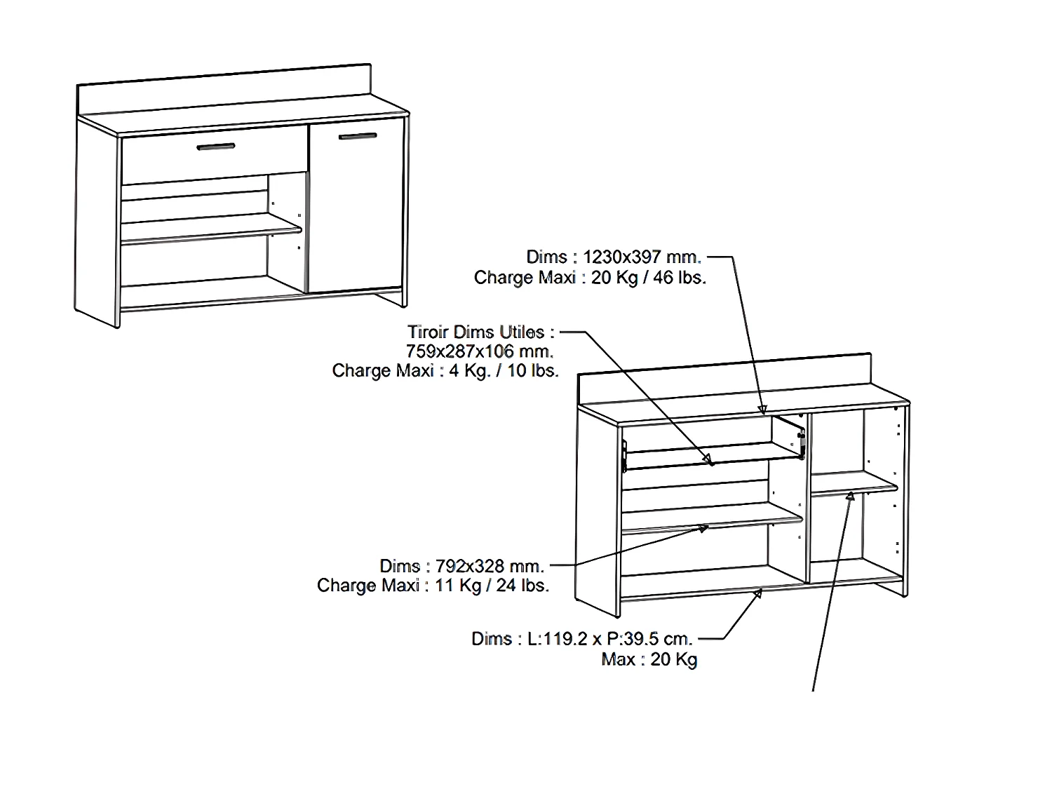 Meuble de rangement pour cuisine coloris chêne kronberg, noir mat - Longueur 123 x Hauteur 89,40 x Profondeur 40 cm