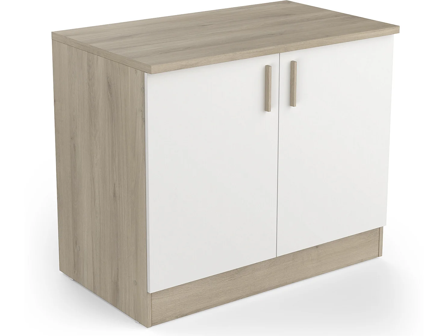 Meuble bas de cuisine coloris chêne kronberg, blanc - Longueur 100 x Hauteur 85 x Profondeur 60 cm