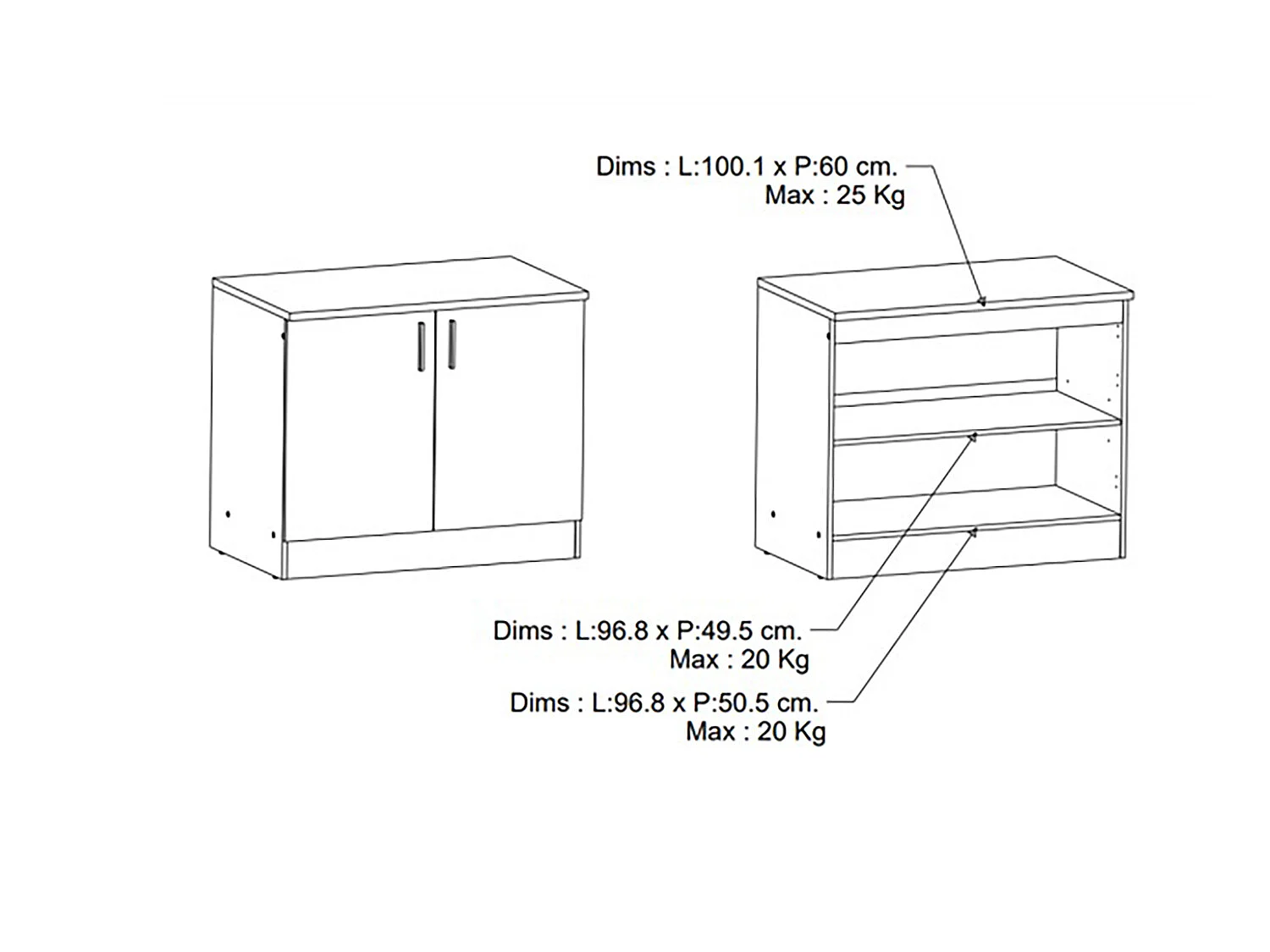 Meuble bas de cuisine coloris chêne kronberg, blanc - Longueur 100 x Hauteur 85 x Profondeur 60 cm