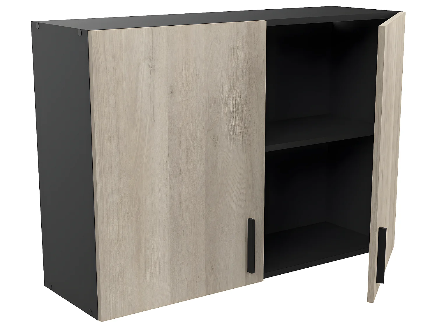Meuble haut de cuisine coloris chêne kronberg, noir mat - Longueur 100 x Hauteur 70 x Profondeur 30 cm