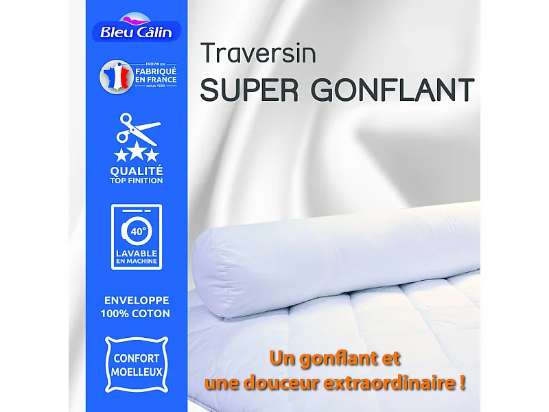 Polochon volume pour lit 90 "Bleu Calin" confort super gonflant Isolane