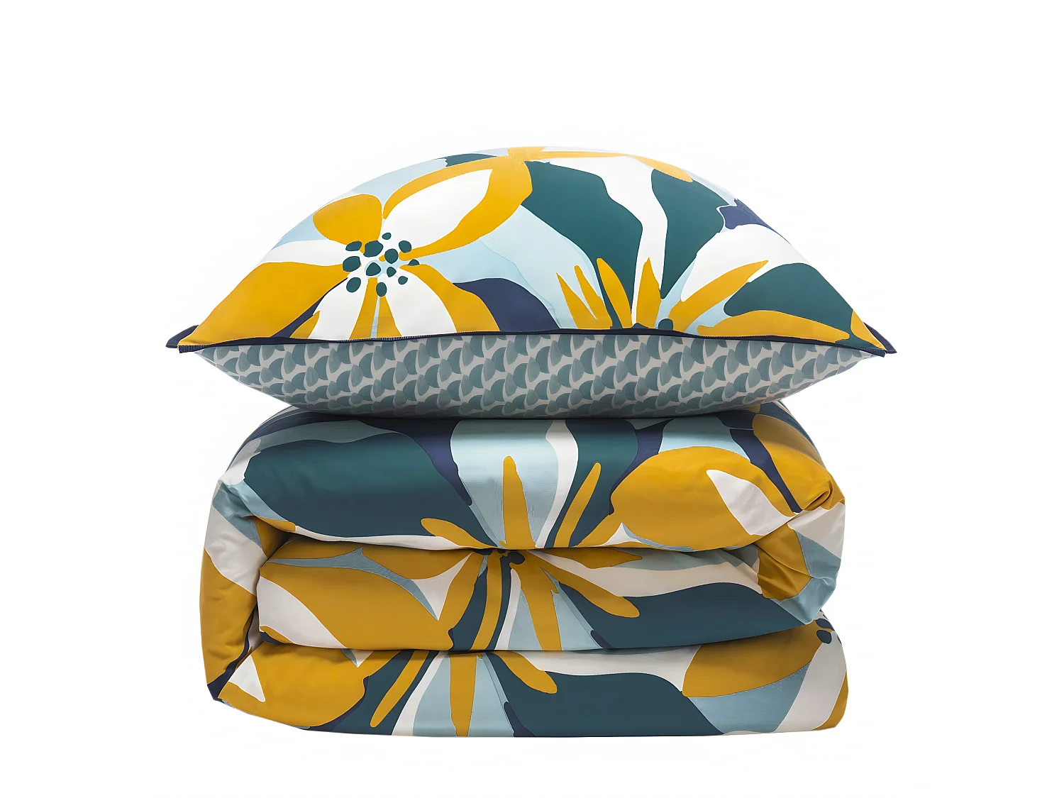 Parure de lit 2 personnes en percale 70 fils imprimé bleu 240x220cm