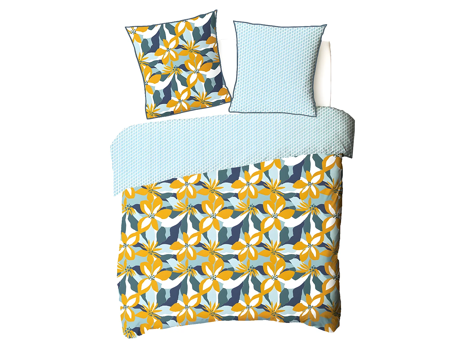 Parure de lit 2 personnes en percale 70 fils imprimé bleu 240x220cm