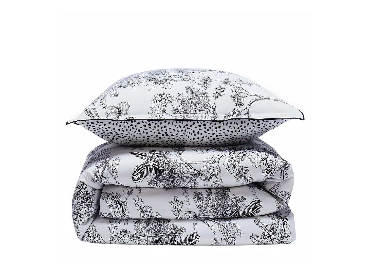 Parure de lit 2 personnes en coton 57 fils imprimé blanc 240x220cm