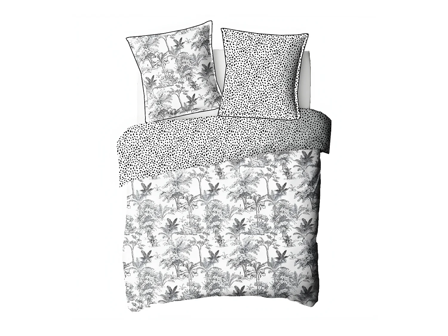 Parure de lit 2 personnes en coton 57 fils imprimé blanc 240x220cm