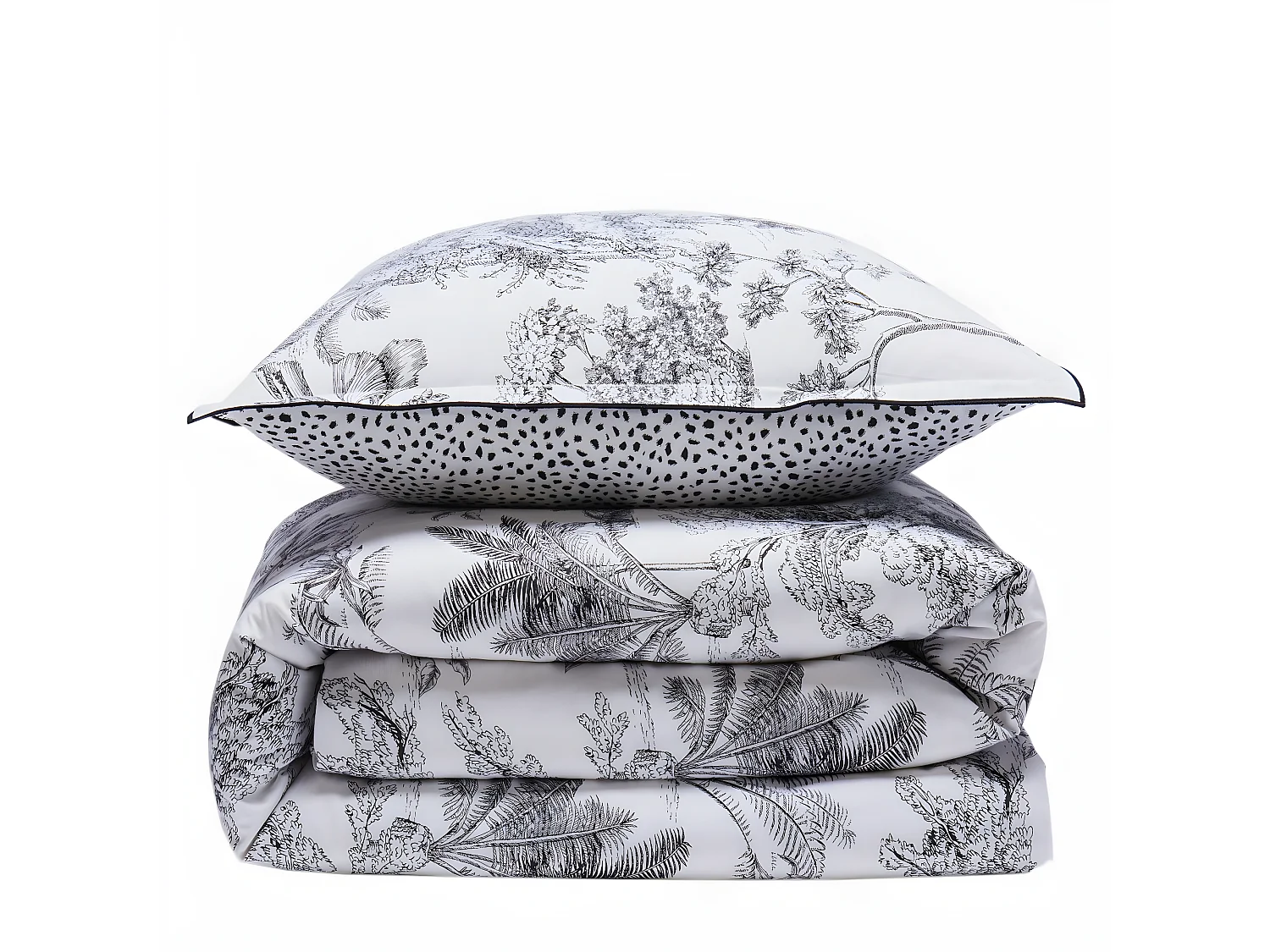 Parure de lit 2 personnes en coton 57 fils imprimé blanc 240x220cm