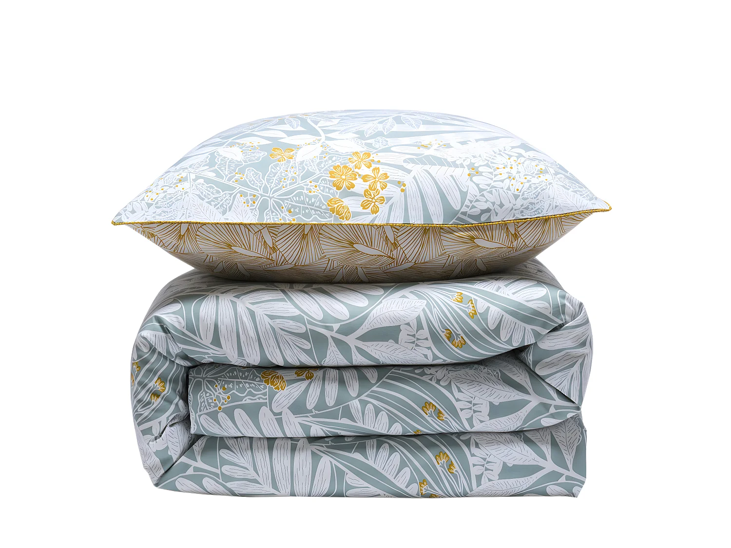 Parure de lit 2 personnes en coton 57 fils imprimé bleu 240x220cm