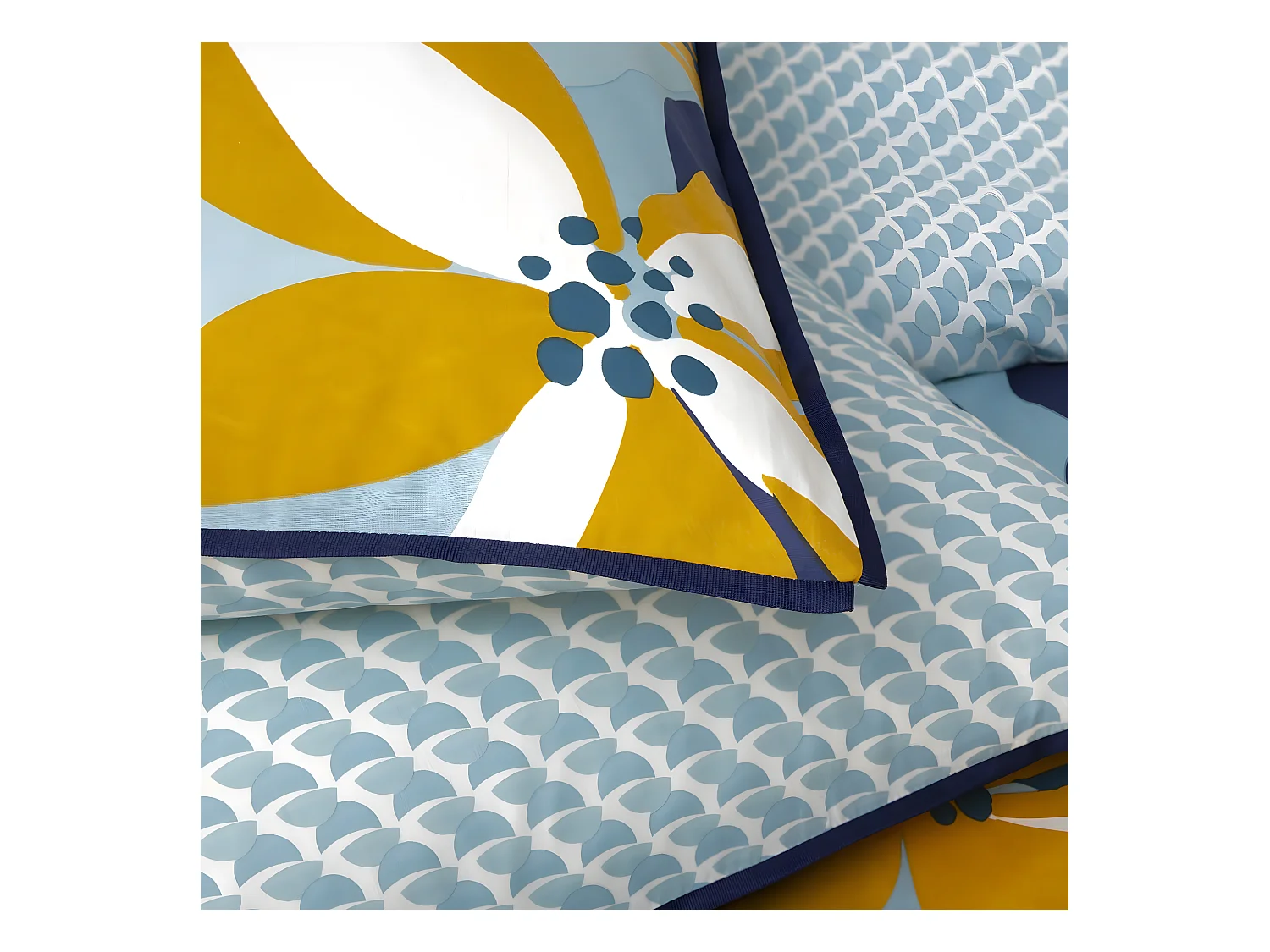 Parure de lit 2 personnes en percale 70 fils imprimé bleu 260x240cm