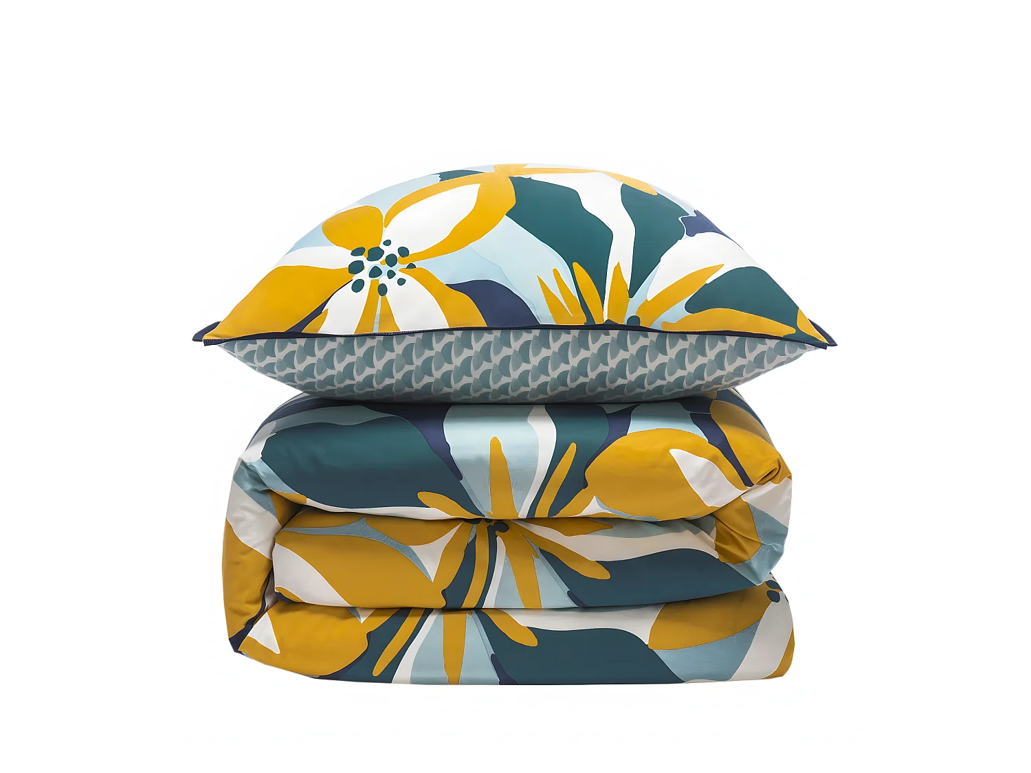 Parure de lit 2 personnes en percale 70 fils imprimé bleu 260x240cm