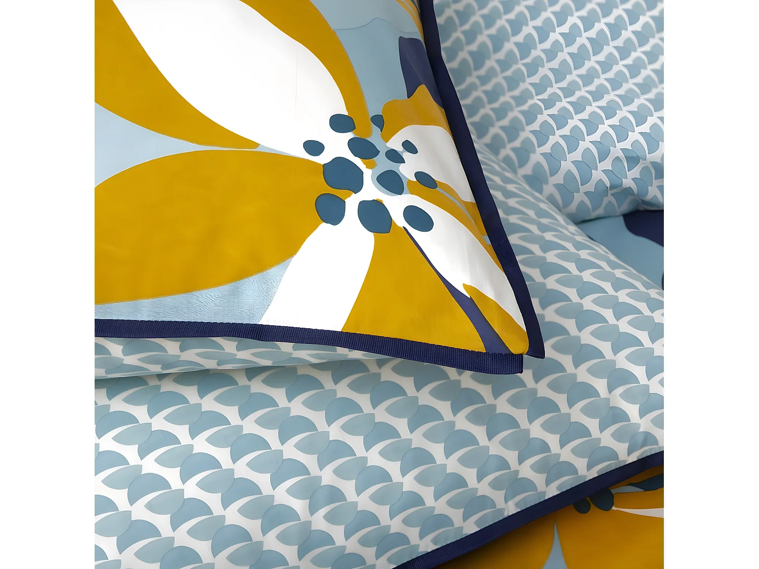 Parure de lit 2 personnes en percale 70 fils imprimé bleu 260x240cm