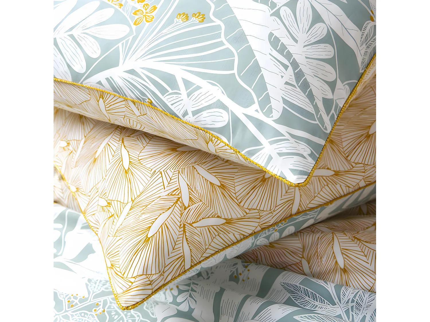 Parure de lit 2 personnes en coton 57 fils imprimé bleu 260x240cm