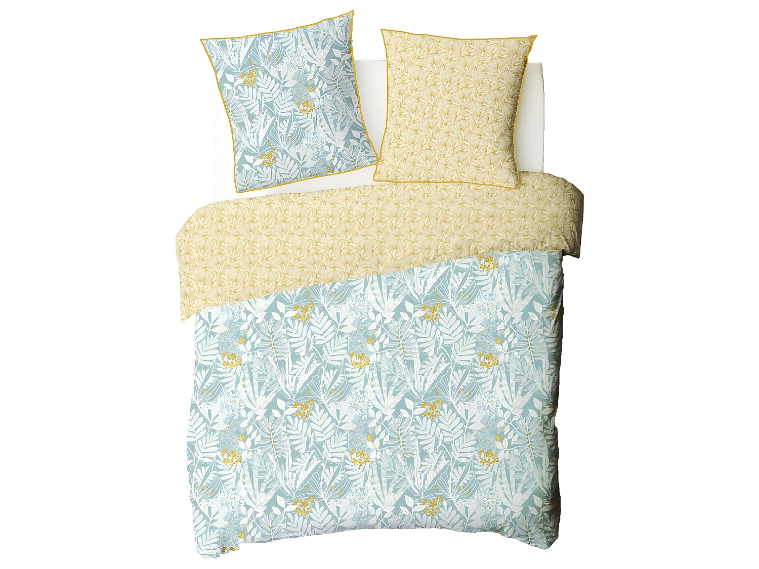 Parure de lit 2 personnes en coton 57 fils imprimé bleu 260x240cm