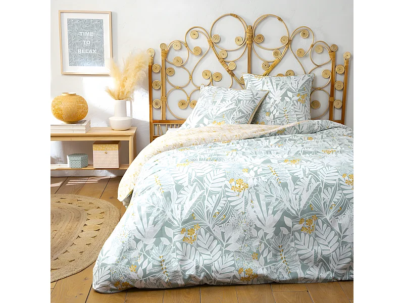 Parure de lit 2 personnes en coton 57 fils imprimé bleu 260x240cm