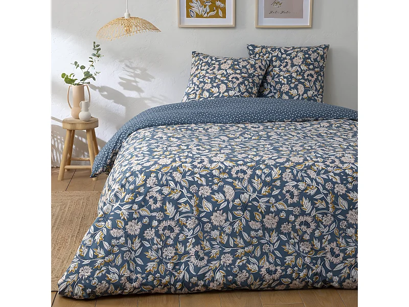 Parure de lit 2 personnes fleurie en percale 70 fils 240x220cm