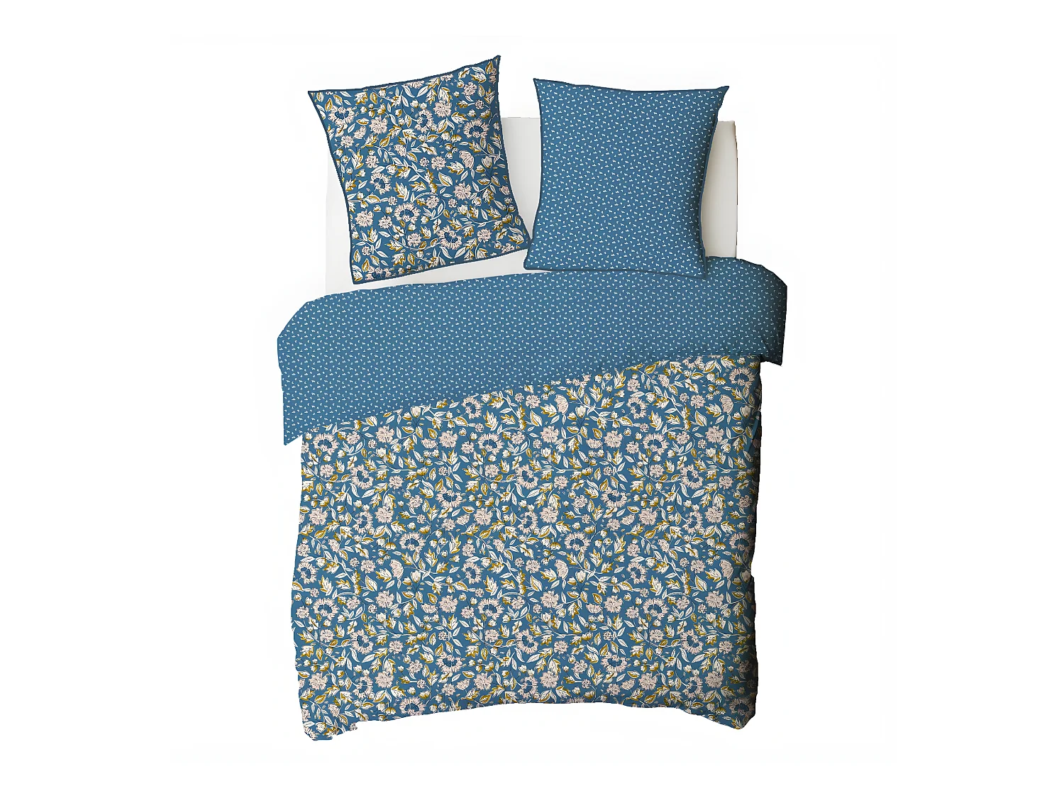 Parure de lit 2 personnes fleurie en percale 70 fils 240x220cm