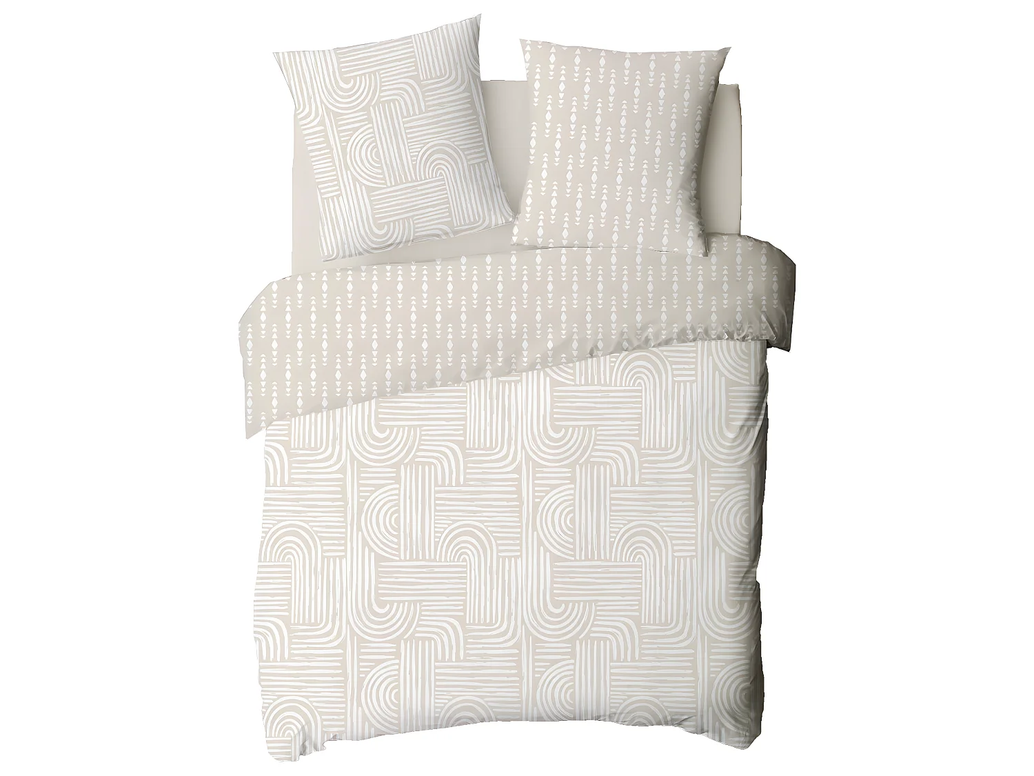 Parure de lit 2 personnes en coton 57 fils imprimé beige 260x240cm