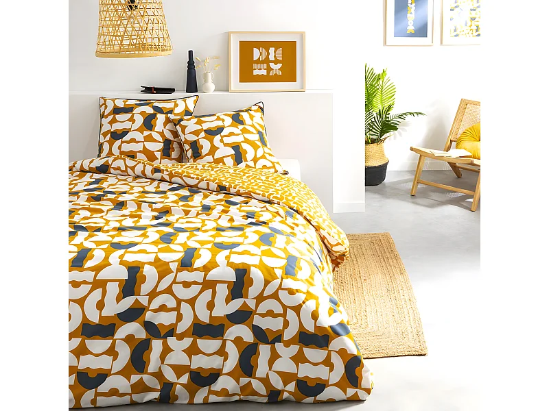 Parure de lit 2 personnes géométrique réversible 240x220cm