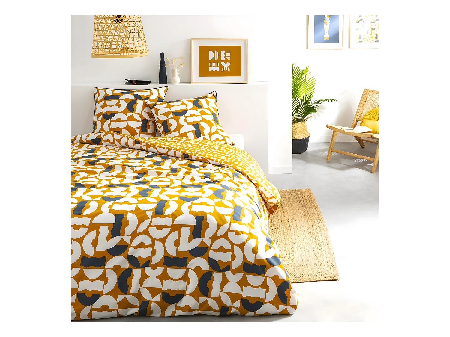 Parure de lit 2 personnes géométrique réversible 240x220cm