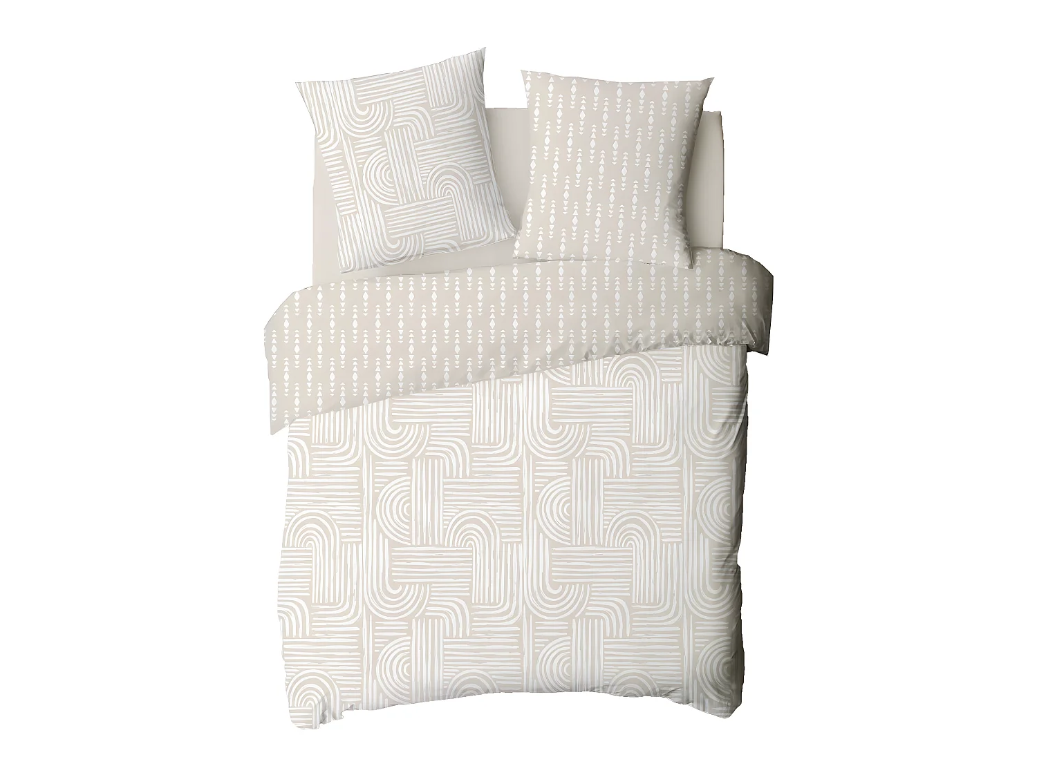 Parure de lit 2 personnes en coton 57 fils imprimé beige 240x220cm