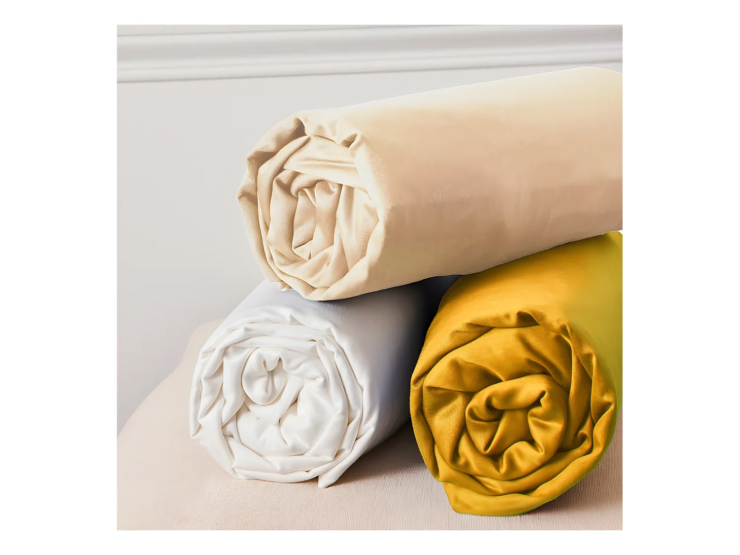 Parure de lit 2 personnes en coton 57 fils imprimé beige 240x220cm