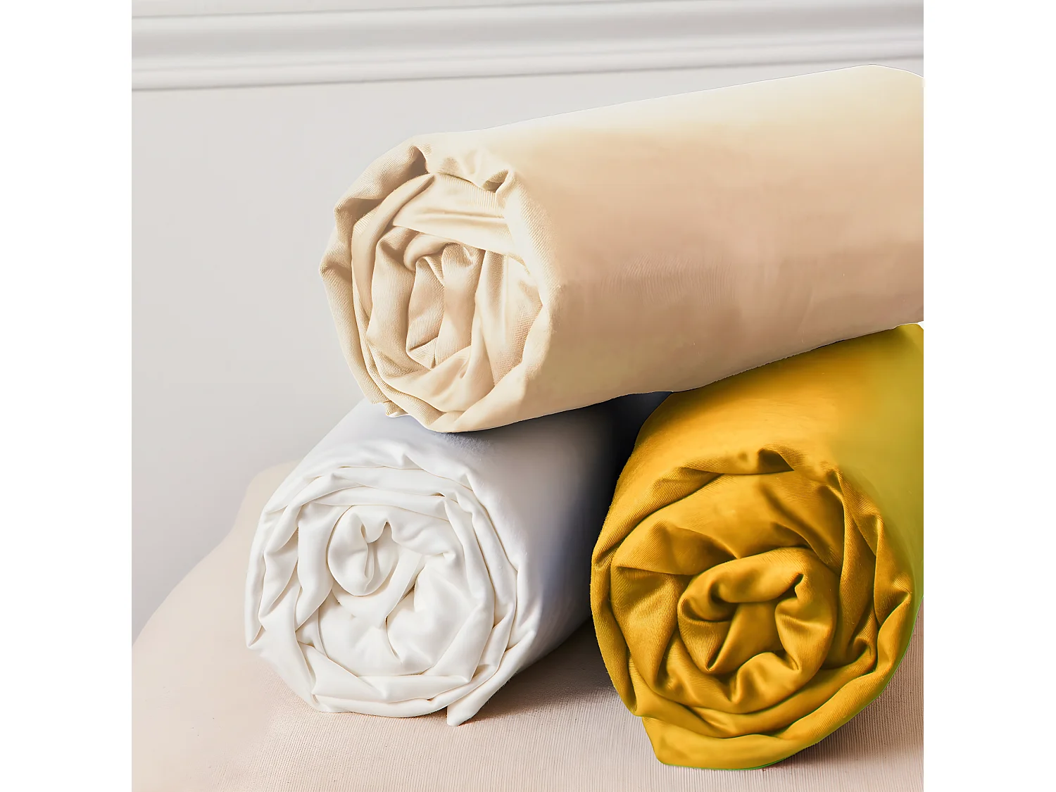 Parure de lit 2 personnes en coton 57 fils imprimé beige 240x220cm