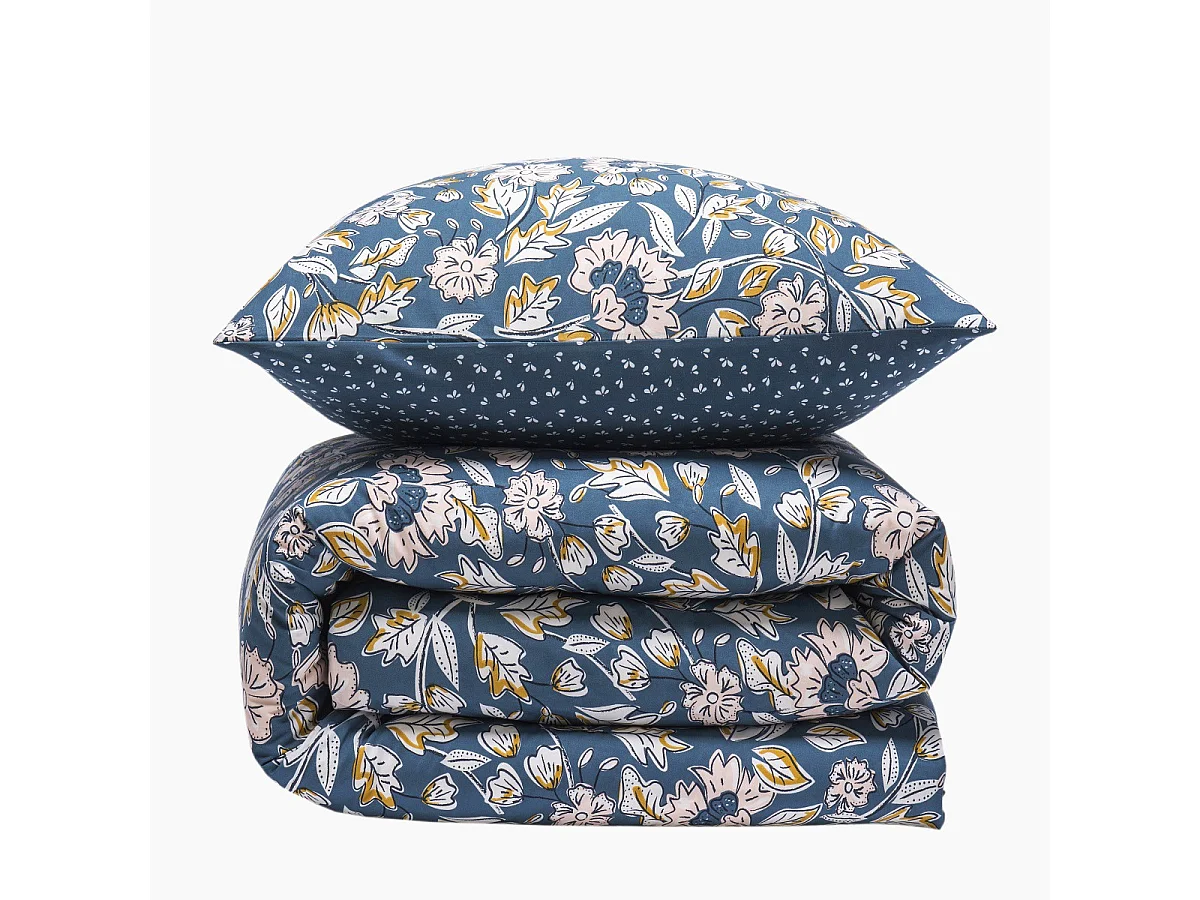 Parure de lit 2 personnes fleurie en percale 70 fils 260x240cm