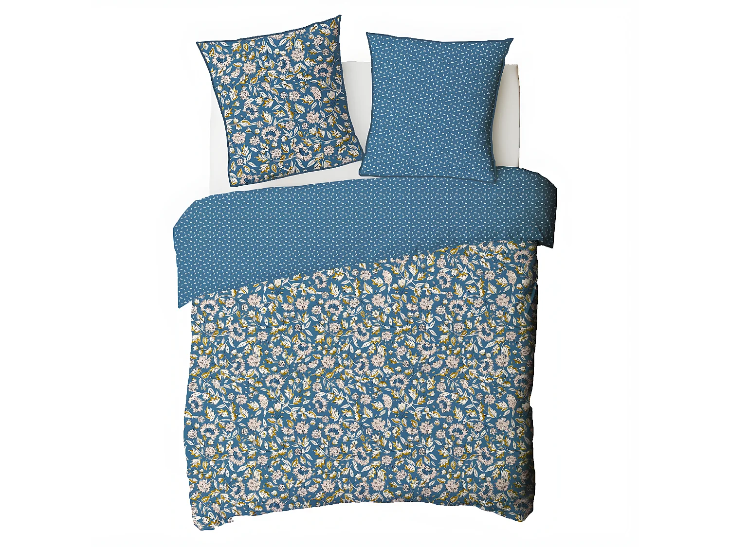 Parure de lit 2 personnes fleurie en percale 70 fils 260x240cm