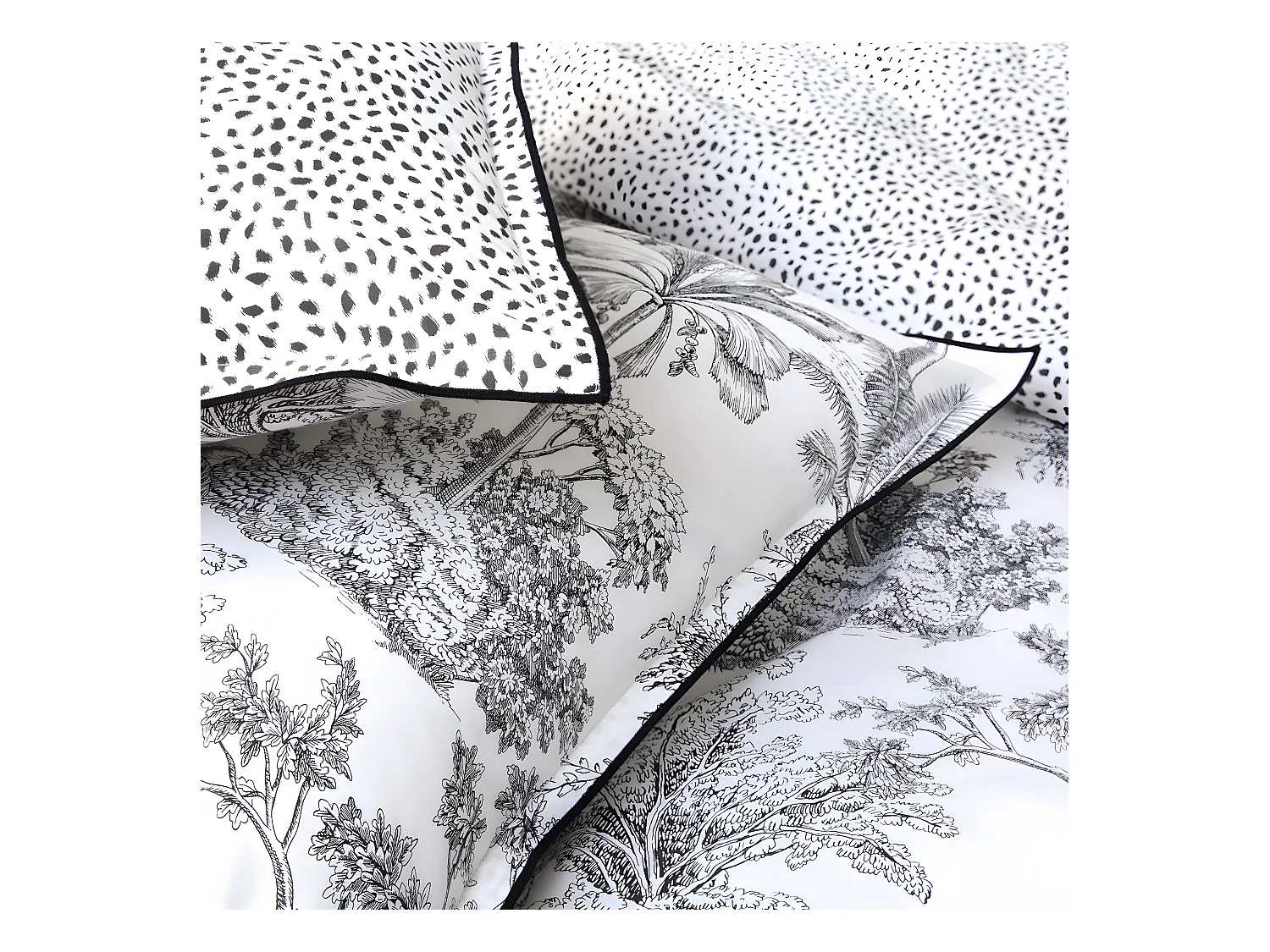 Parure de lit 2 personnes en coton 57 fils imprimé blanc 260x240cm