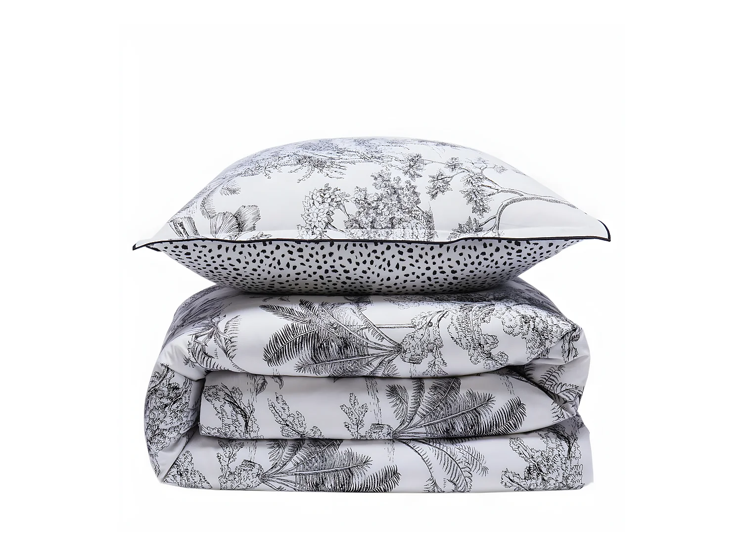 Parure de lit 2 personnes en coton 57 fils imprimé blanc 260x240cm