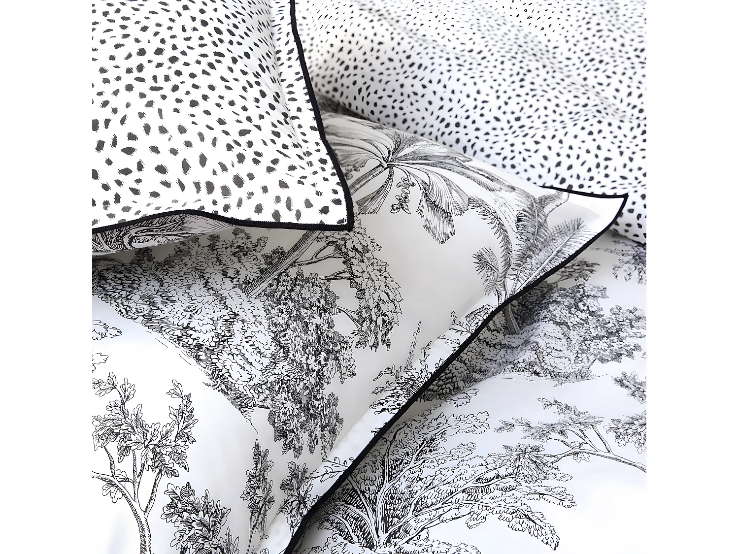 Parure de lit 2 personnes en coton 57 fils imprimé blanc 260x240cm