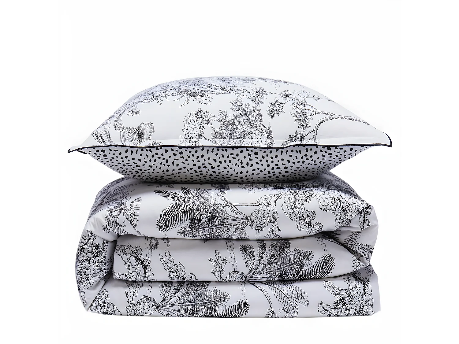 Parure de lit 2 personnes en coton 57 fils imprimé blanc 260x240cm