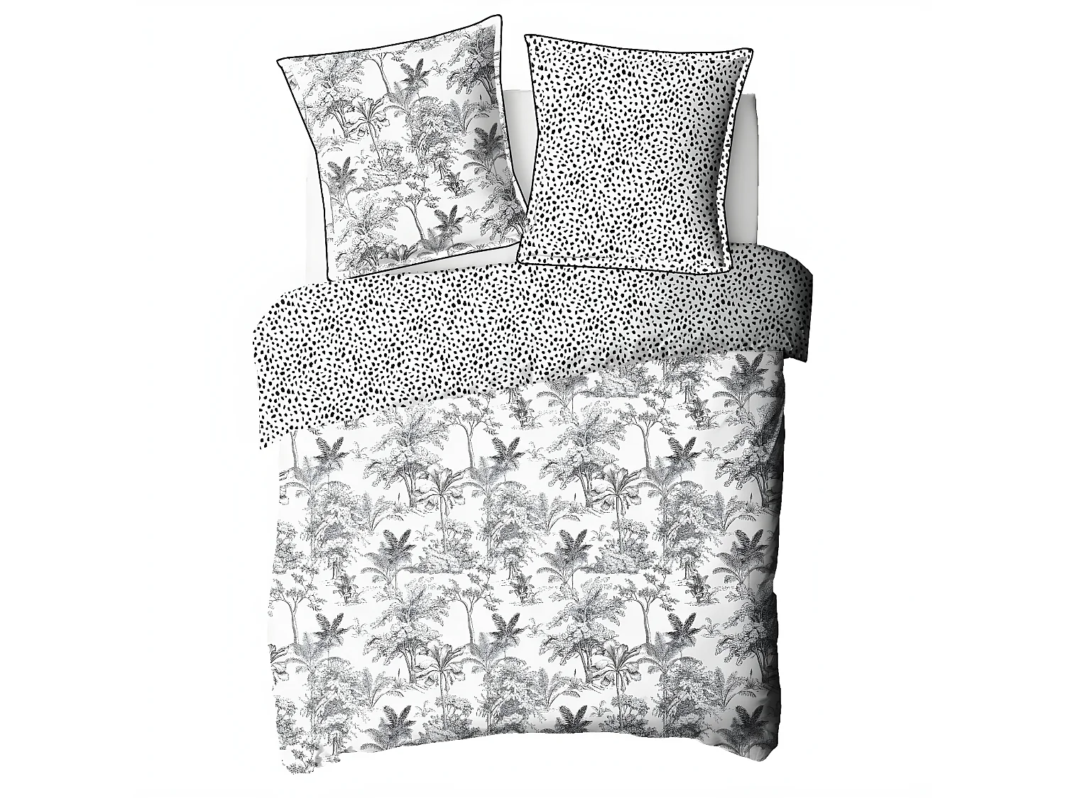Parure de lit 2 personnes en coton 57 fils imprimé blanc 260x240cm