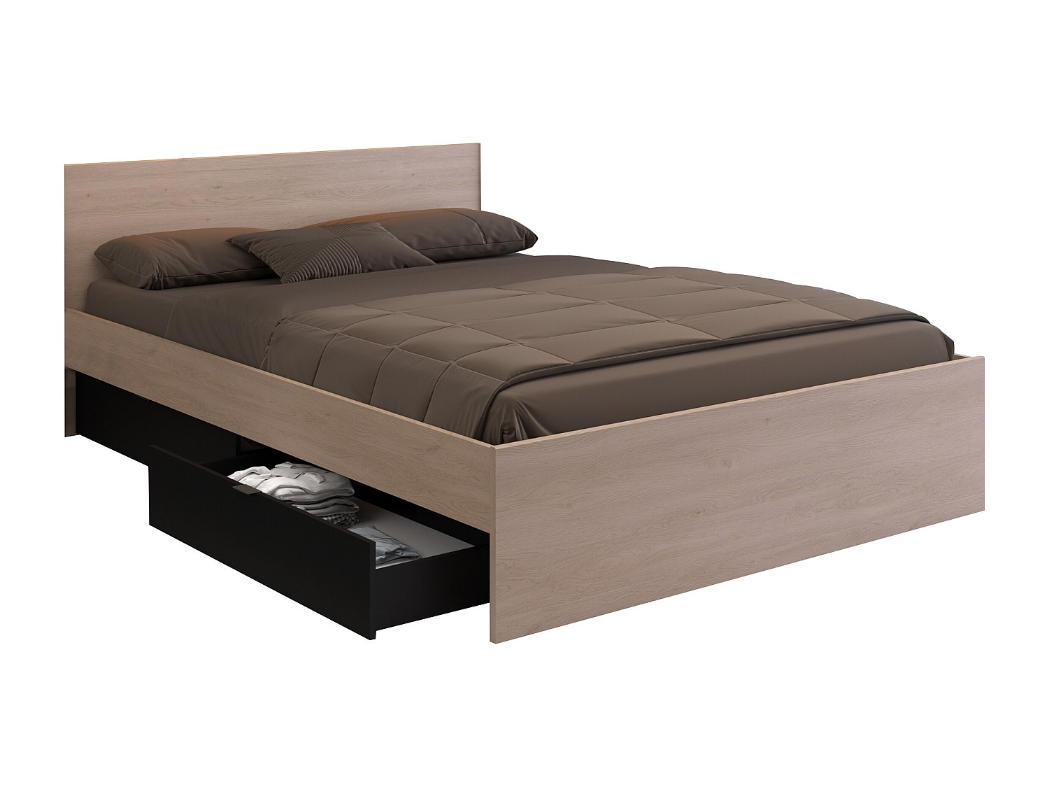 Bett mit 2 Schubladen - 160 x 200 cm - Naturfarben & Schwarz - VELONA günstig online kaufen