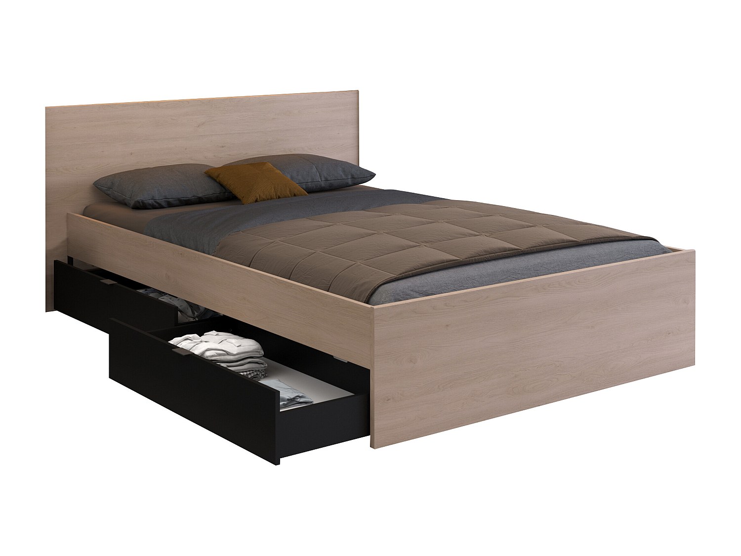 Bett mit 2 Schubladen - 140 x 190 cm - Naturfarben & Schwarz - VELONA günstig online kaufen