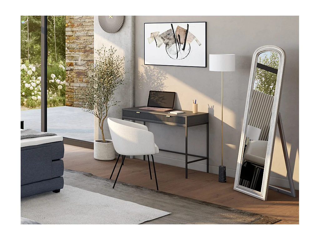 Conjunto de 6 cadeiras com apoios de braços em veludo canelado e metal creme - MORONI de Pascal MORABITO