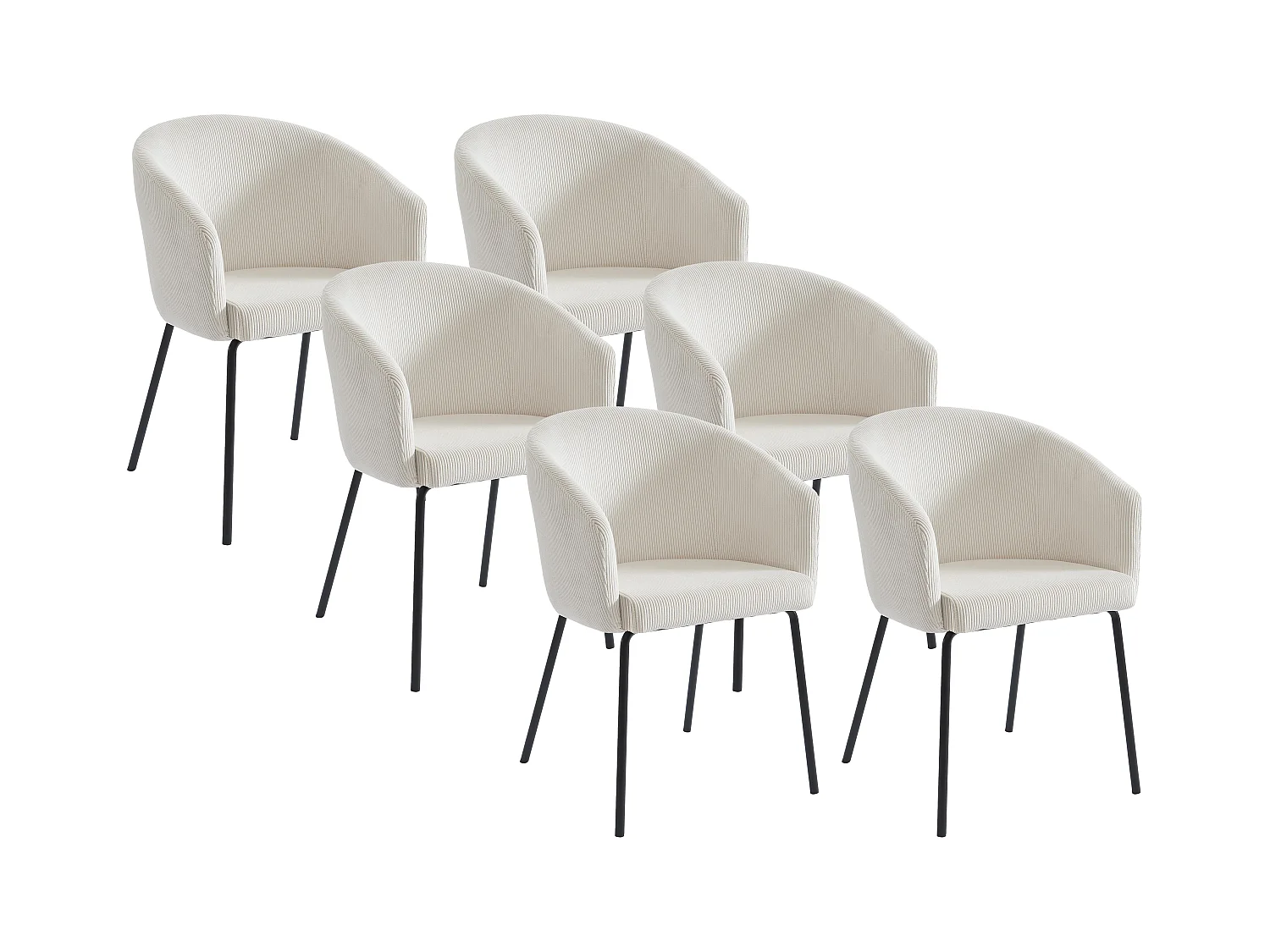 Conjunto de 6 cadeiras com apoios de braços em veludo canelado e metal creme - MORONI de Pascal MORABITO