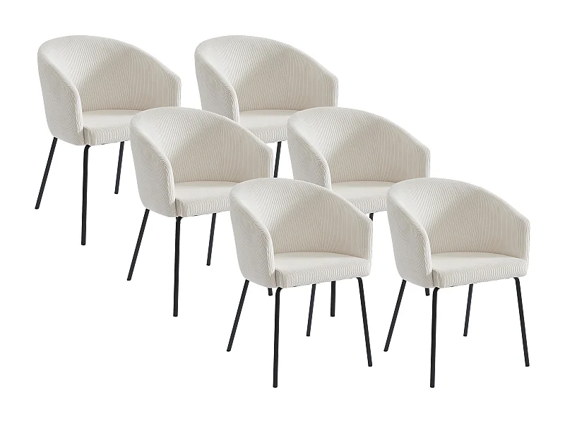 Lot de 6 chaises avec accoudoirs en velours côtelé et métal - Crème - MORONI de Pascal MORABITO