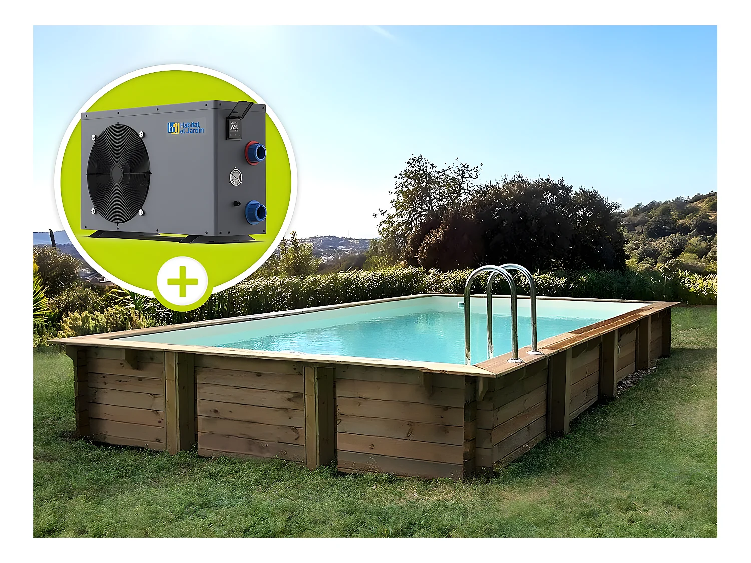 Piscine bois en kit rectangle " Tampa 145 " - 7.20 x 4.20 x 1.44 +  Pompe à chaleur - Puissance 6.1 kW