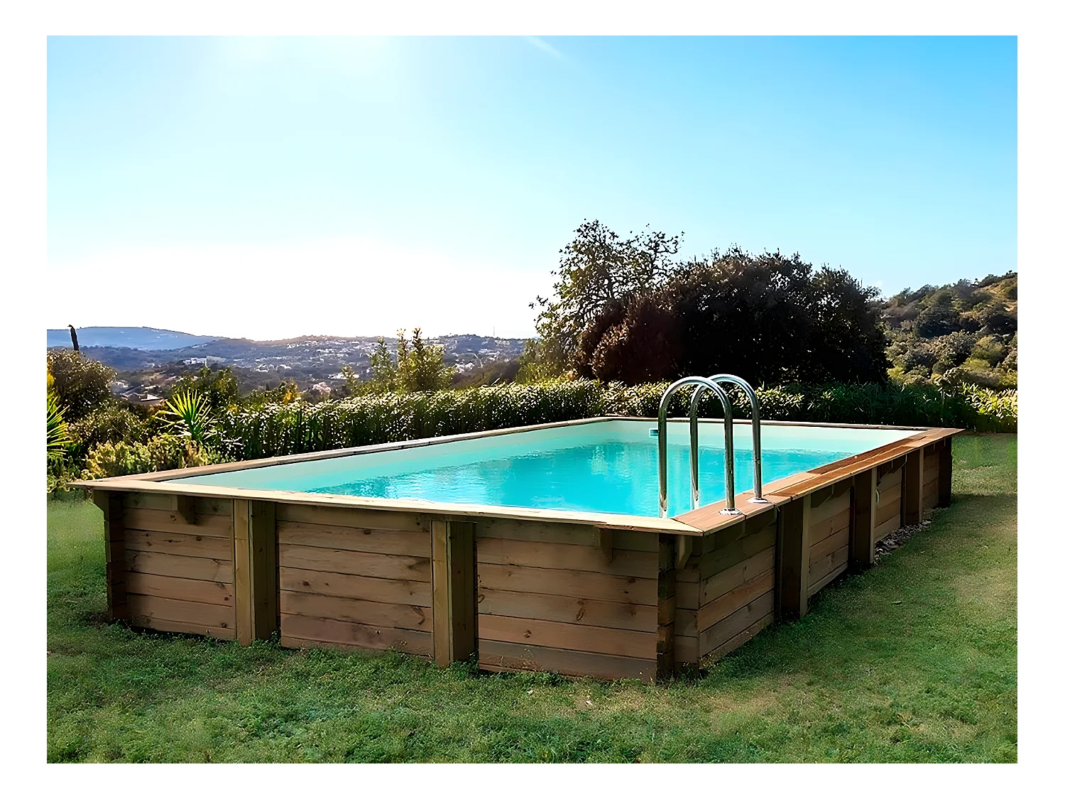 Piscine bois en kit rectangle " Tampa 145 " - 7.20 x 4.20 x 1.44 +  Pompe à chaleur - Puissance 6.1 kW