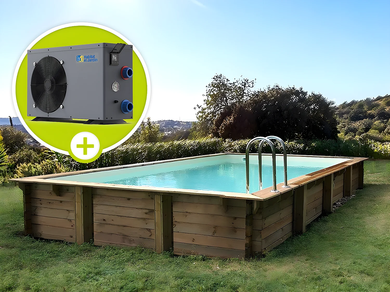 Piscine bois en kit rectangle " Tampa 145 " - 7.20 x 4.20 x 1.44 +  Pompe à chaleur - Puissance 6.1 kW