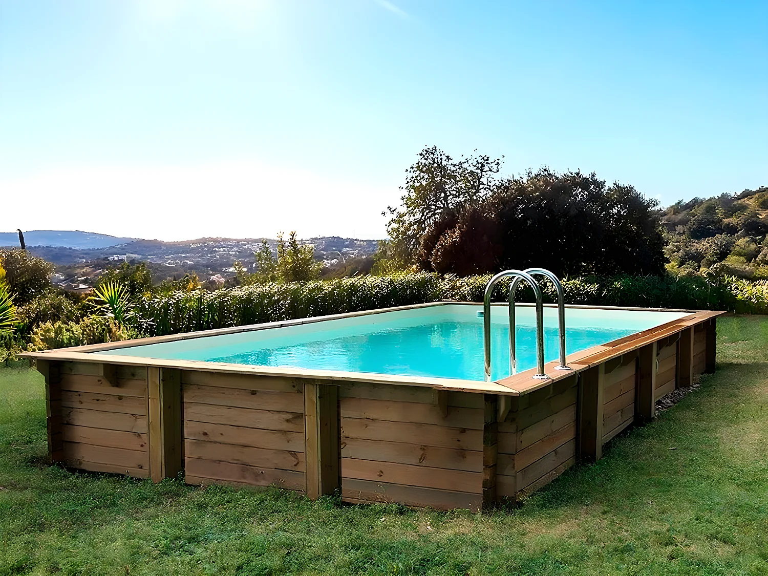 Piscine bois en kit rectangle " Tampa 145 " - 7.20 x 4.20 x 1.44 +  Pompe à chaleur - Puissance 6.1 kW