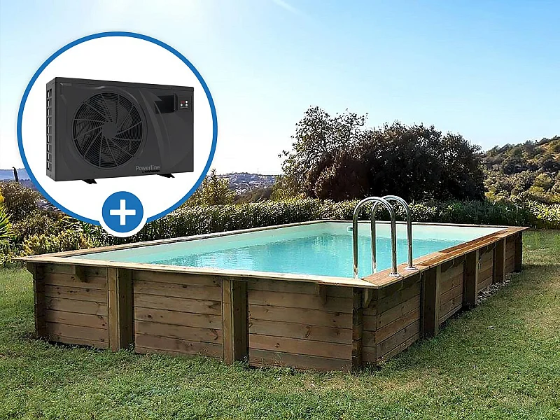 Kit de piscina de madera "Tampa" - 7,20 x 4,20 x 1,44 + Bomba de calor - Potencia 6,1 kW