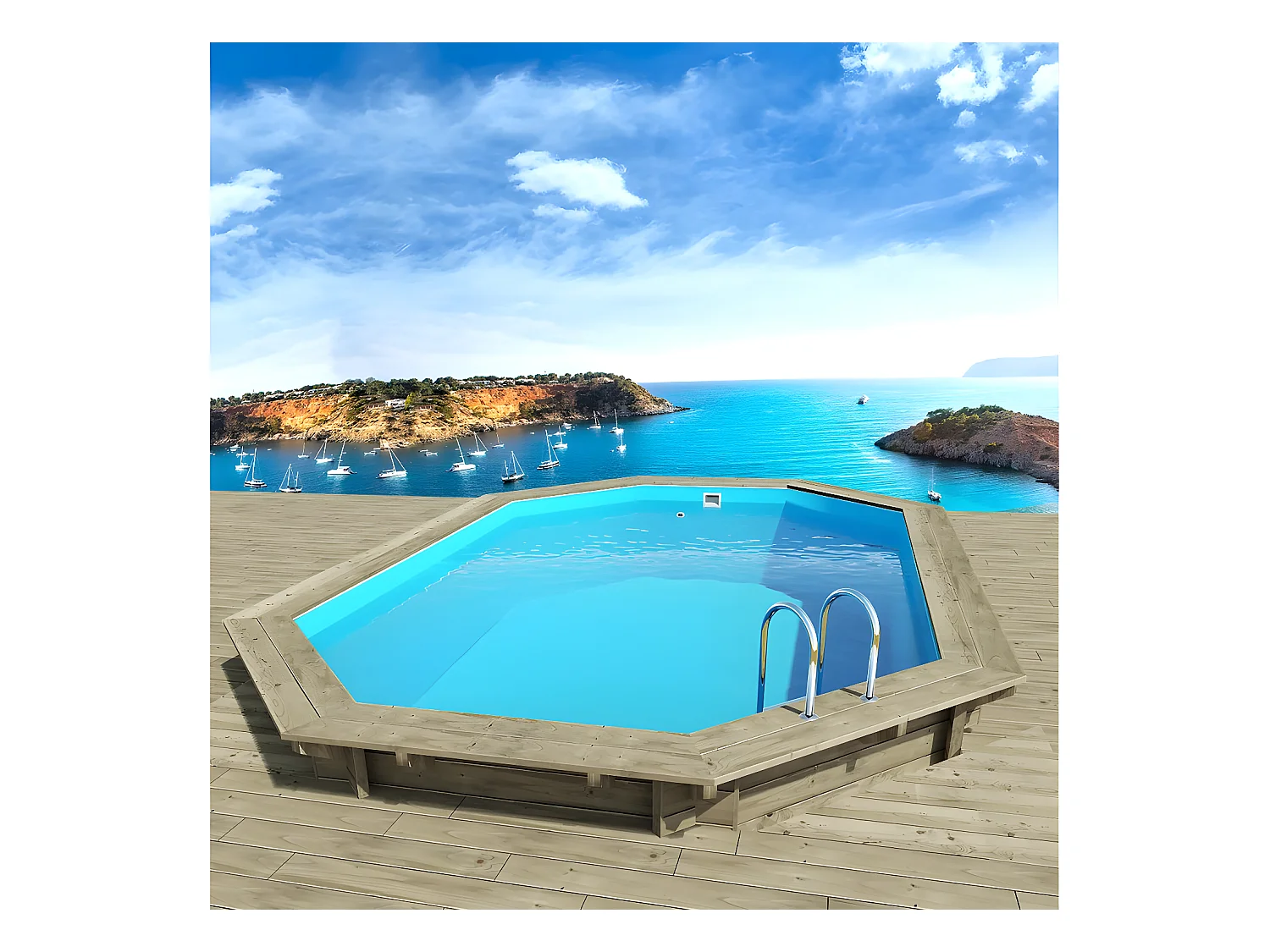 Piscine bois " Miami 120  " - 4.86 x 3.36 x 1.20 m + Mini pompe à chaleur 3.5kW - Métal - Gris