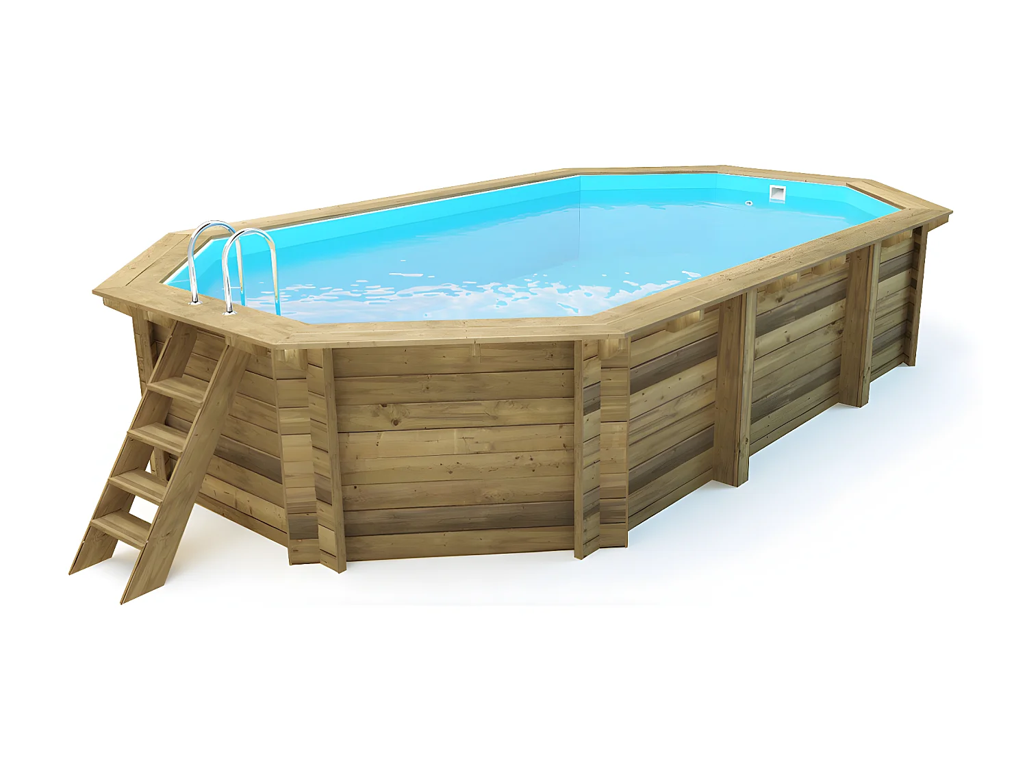 Piscina de madera "Sao Paulo" -  6.57 x 4.07 x 1.20m - Cubierta Burbujas 180 µ - Cubierta de invierno 280 g/m² -