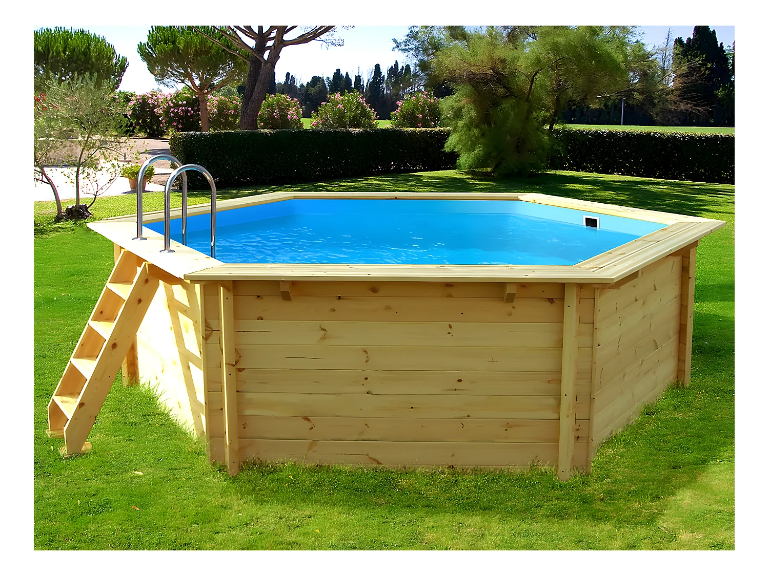 Piscine bois " Hawai " - 4.10 x 1.18 m + Mini pompe à chaleur 3.5kW - Métal - Gris