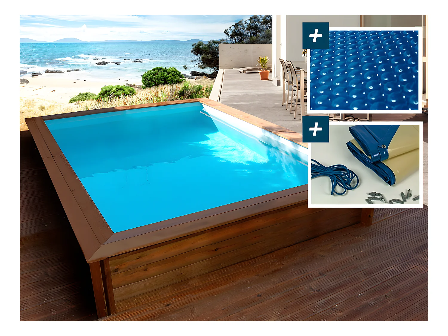 Piscine bois rectangle " Toledo "- 3.00 x 2.00 x 0.71 m - Bâche à bulles  180 µ - Bâche hiver  280 g/m²