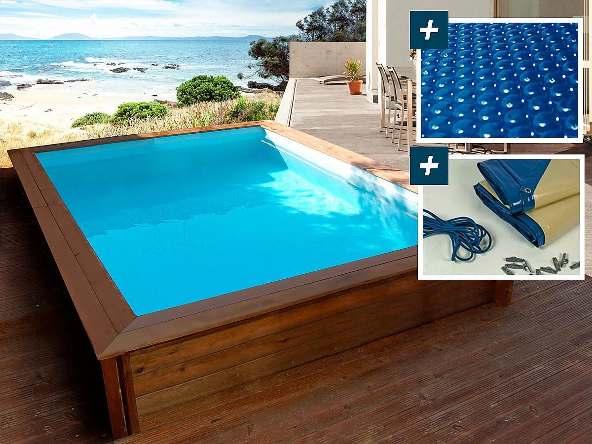 Piscine bois rectangle " Toledo "- 3.00 x 2.00 x 0.71 m - Bâche à bulles  180 µ - Bâche hiver  280 g/m²