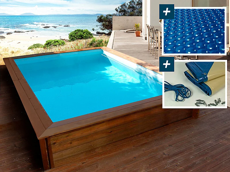Piscine bois rectangle " Toledo "- 3.00 x 2.00 x 0.71 m - Bâche à bulles  180 µ - Bâche hiver  280 g/m²