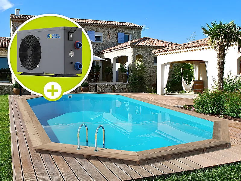 Piscina de madera " Palma " - 7,57 x 4,07 x 1,31 m + Bomba de calor 6,1 kW