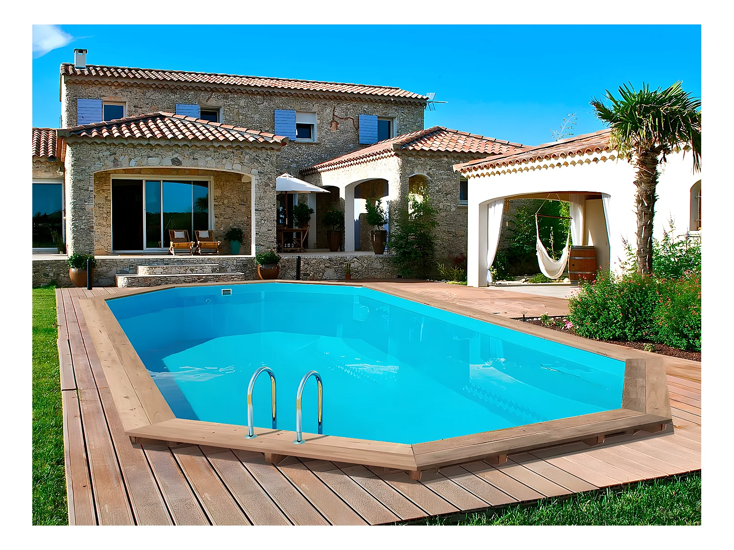 Piscina de madera " Palma " - 7,57 x 4,07 x 1,31 m + Bomba de calor 6,1 kW